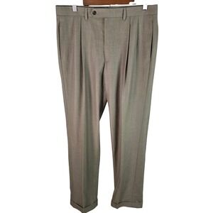 Lauren Ralph Lauren Mens Pleated Dress Pants Tan Khaki Cuffed 34W x 34L Washable